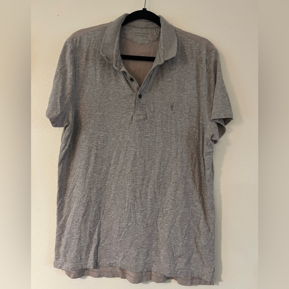 Allsaints Heather Gray/Tan Bramford Panel Polo Shirt